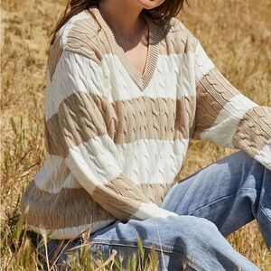 Brandy Melville white & tan Nikki sweater